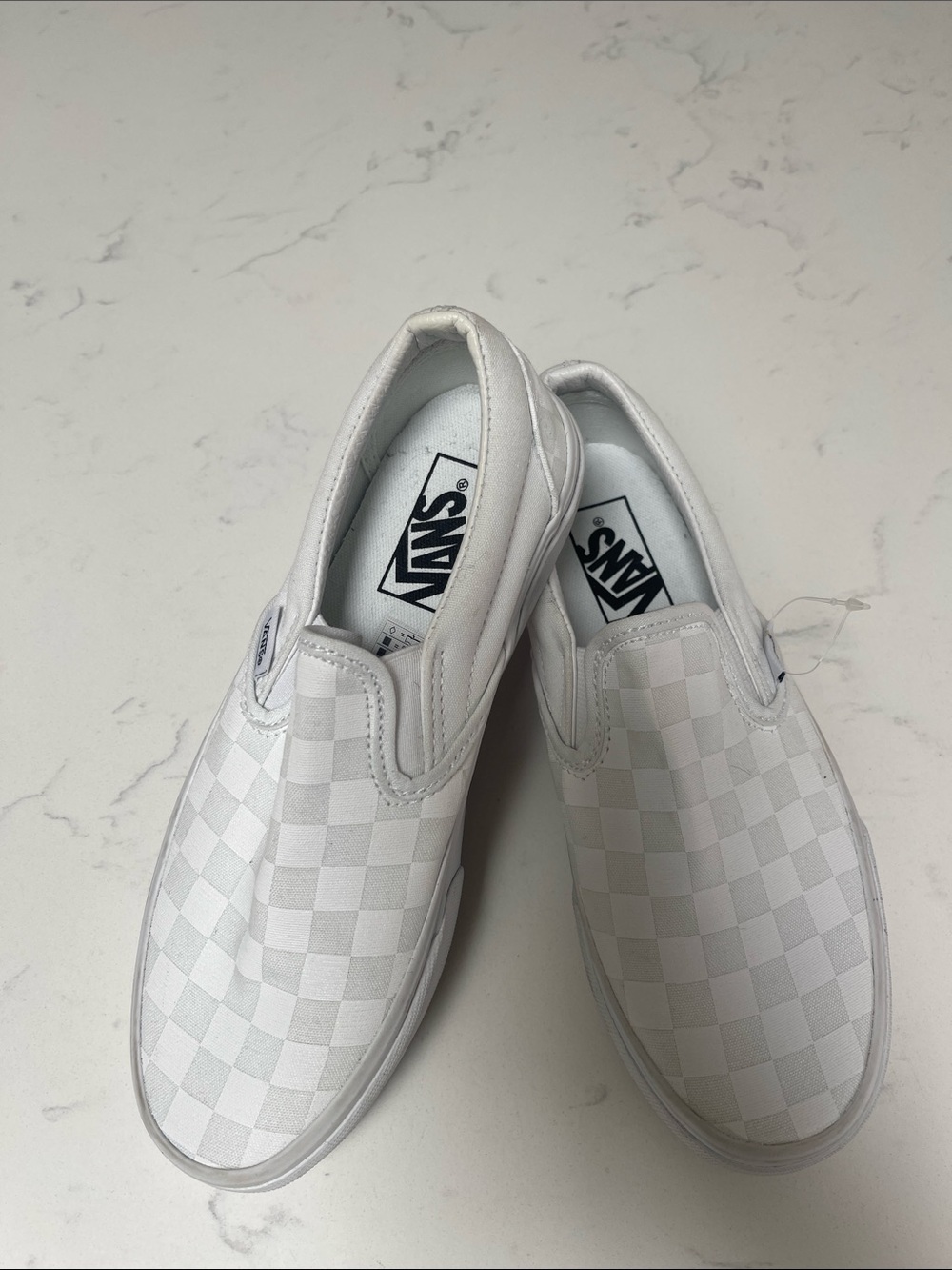 Vans Kids White Checkerboard Slip-On Sneakers
